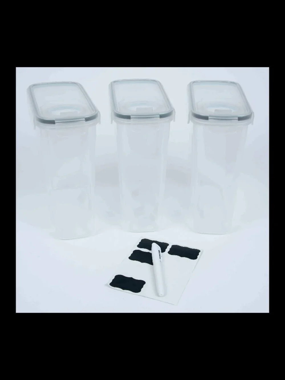 Set of 3 Clear Airtight Cereal Containers w/Labels & Marker EUC